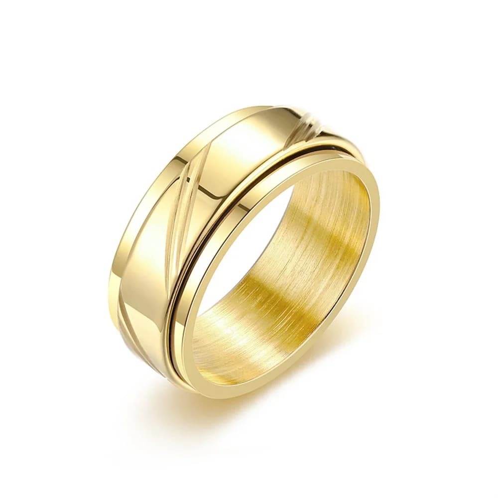 Anello Antistress Girevole 8mm in Acciaio Inossidabile Color Oro e Argento con Incisioni, Gioiello Antistress per Uomo