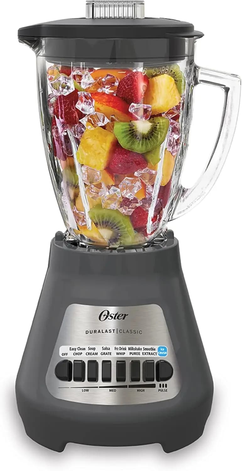 Frullatore a 8 velocità con caraffa in vetro da 6 tazze, pulsante per tritare il ghiaccio, lama in acciaio inossidabile, base in plastica, grigio