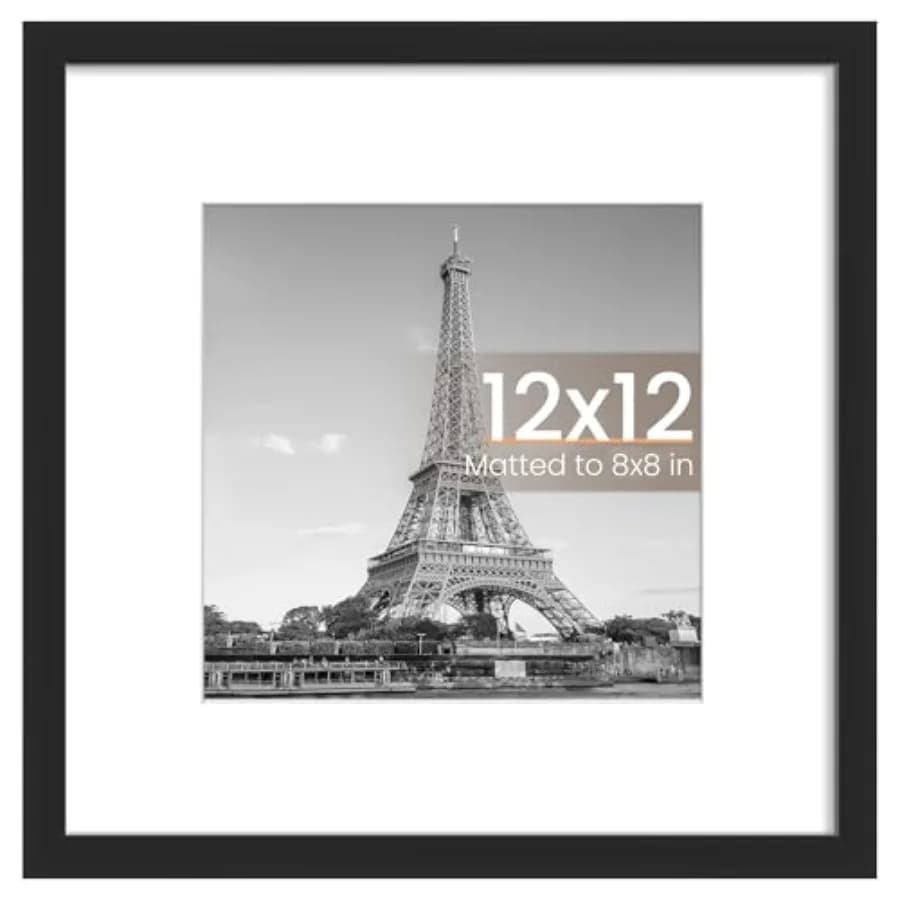 12x12 Picture Frame, Display Pictures 8x8 with Mat or 12x12 Without Mat, Wall Hanging Photo Frame,,1 Pack