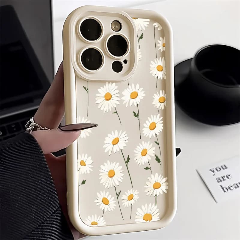 Daisy Flower Silicone Phone Case For iPhone 13 Case iPhone 11 12 14 15 16 17 Pro Max XR X XS 7 8 Plus SE Soft Shockproof Cover