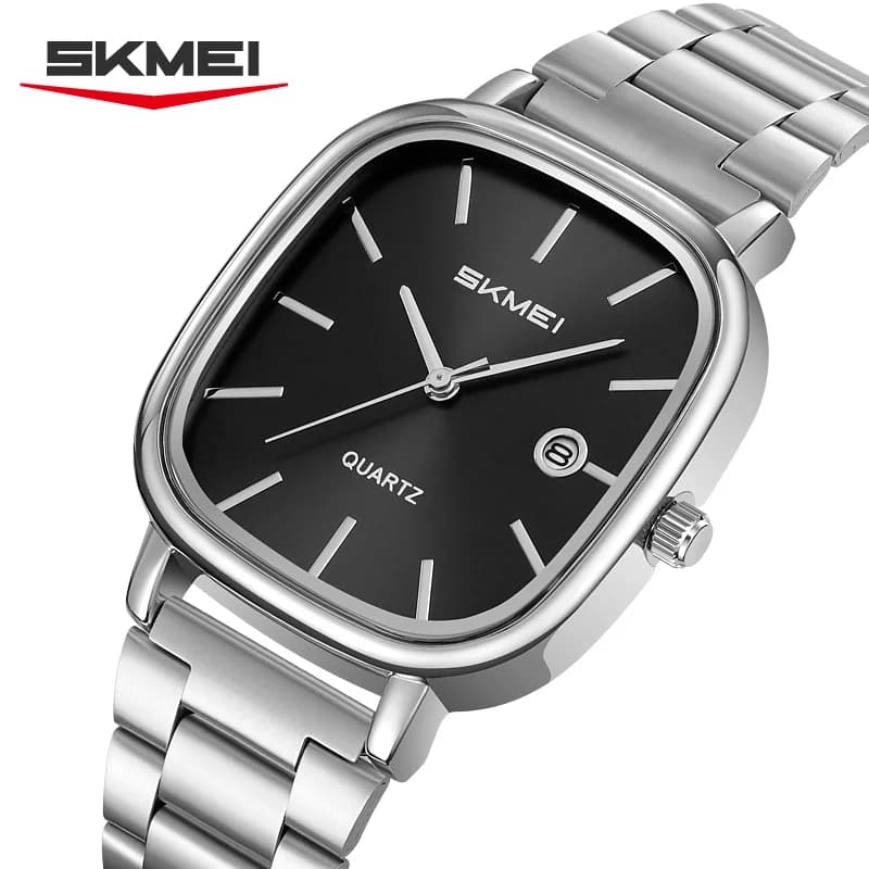 SKMEI 2551 Orologio al quarzo da uomo Retro quadrato Cassa in lega di zinco Cinturino in acciaio inossidabile dorato 30M Resistenza all'acqua Tempo Data Funzioni