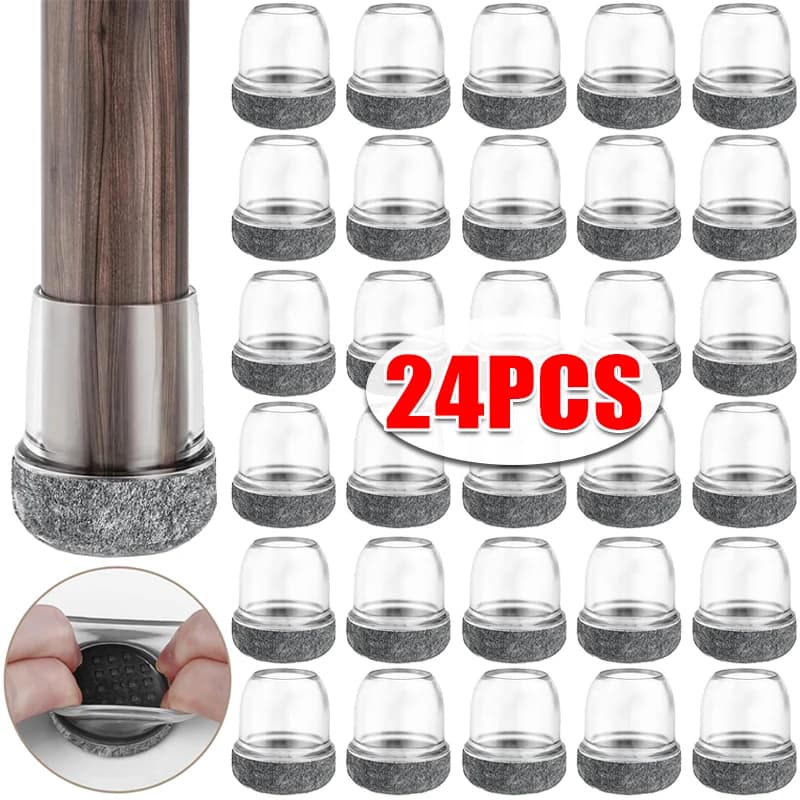 24/4pcs Tappi per gambe rotondi per sedie Protezioni per pavimenti in silicone Feltro antiscivolo Mobili Livellamento Copertura del piede Calzini per gambe del tavolo