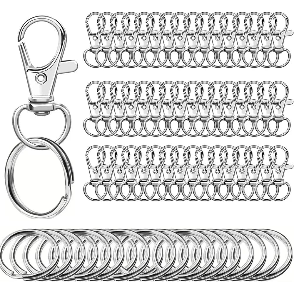 Ganci portachiavi da 100 pezzi con 50 portachiavi 50 fermagli girevoli per artigli di aragosta per cordino con clip portachiavi, creazione di gioielli, artigianato