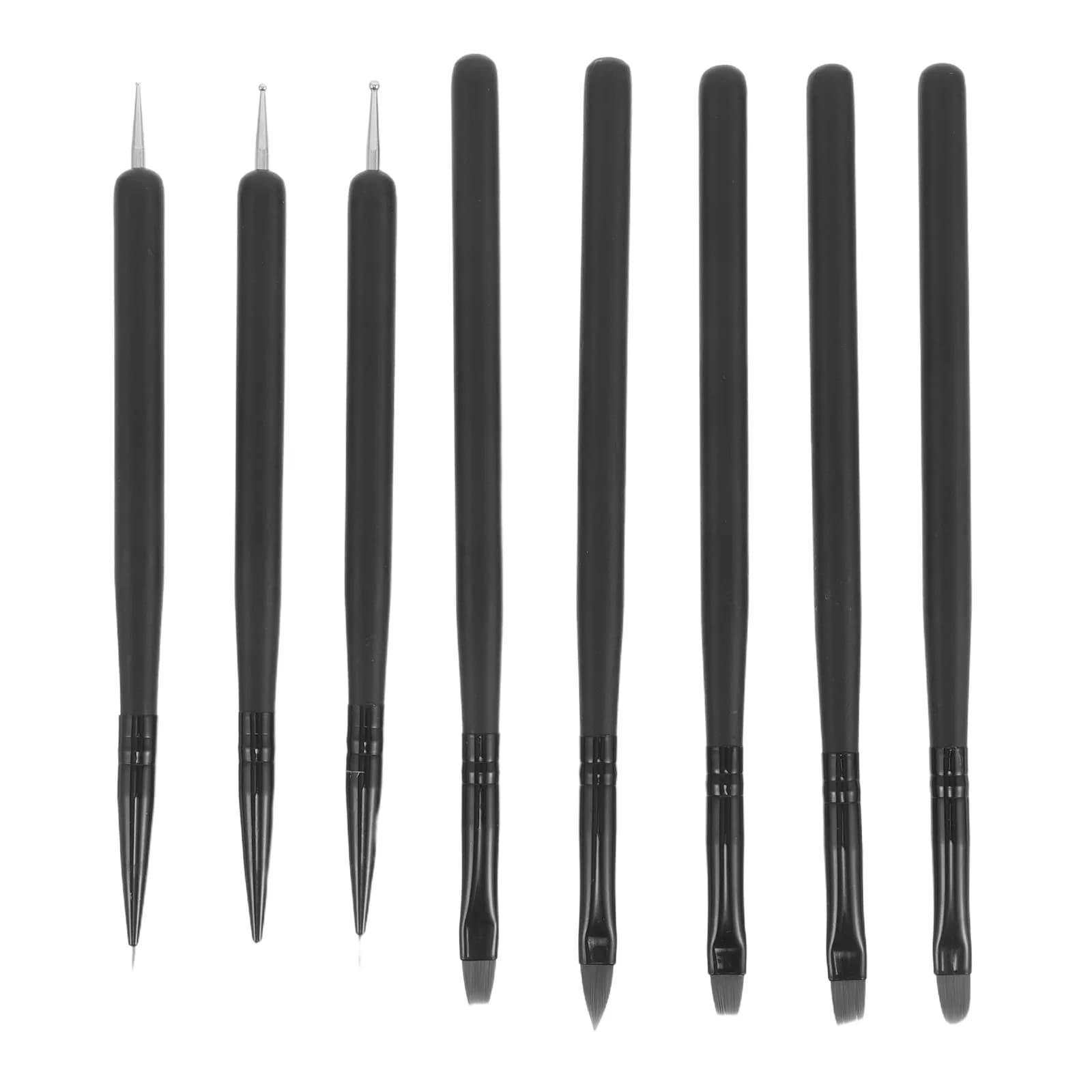 Set Completo di 8 Pennelli per Nail Art con Manico in Legno Nero, Strumenti a Doppia Punta per Dotting, Pennelli Sottili per Gel e Smalto, Penne per Dettagli nel Design delle Unghie