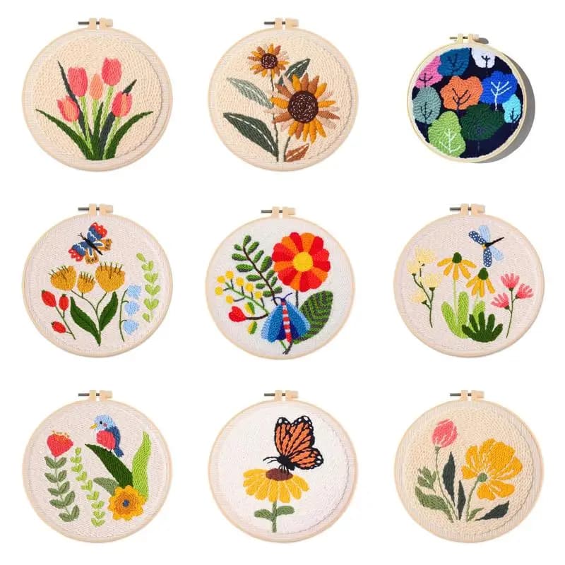 Tulip Sunflower Punch Needle Embroidery Starter Kit &Rug Punch Kit with Instructions Yarn Thread Stamped Cloth Pen for DIY Gift