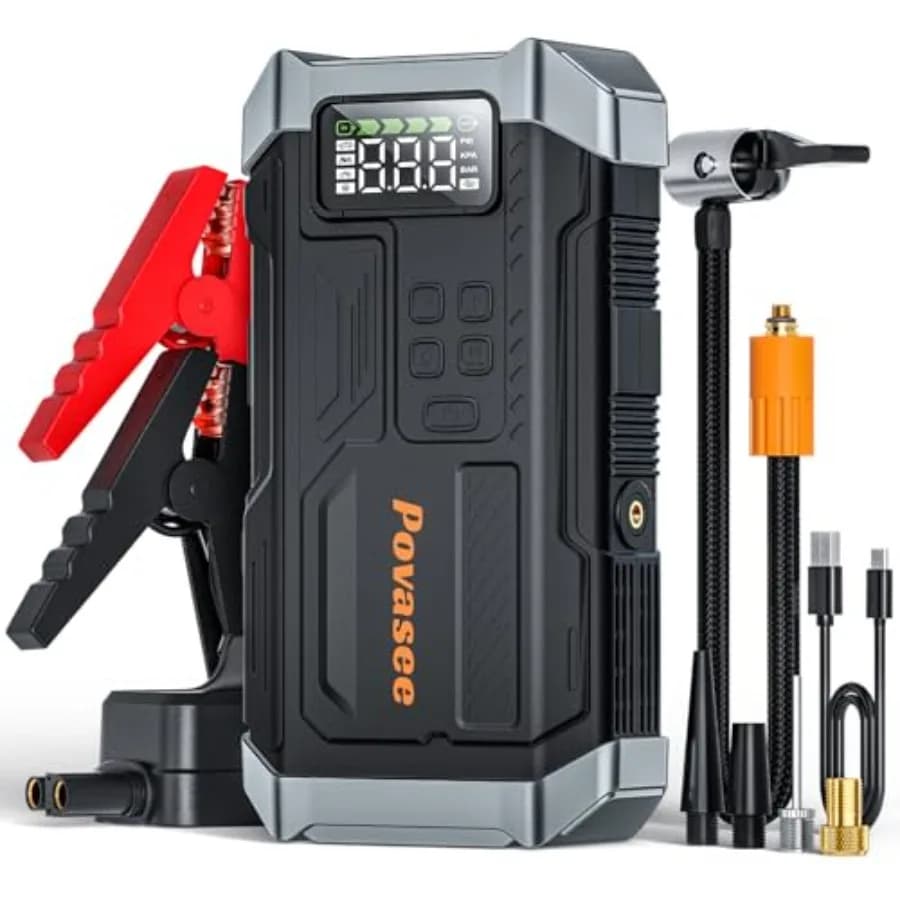 [NUOVO Modello 2026] Avviatore di Emergenza 5000A con Compressore d'Aria, Avviatore Portatile per Auto con Gonfiatore Pneumatici 150PSI, Jump Starter 12V con L