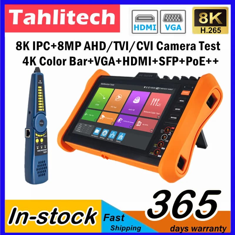 Hot 8 "8K CCTV Tester IPC/CVI/TVI/AHD CCTV Tester HDMI VGA Supporto SFP PoE++ Cavo di rete Tester Colar Bar IPC Tester