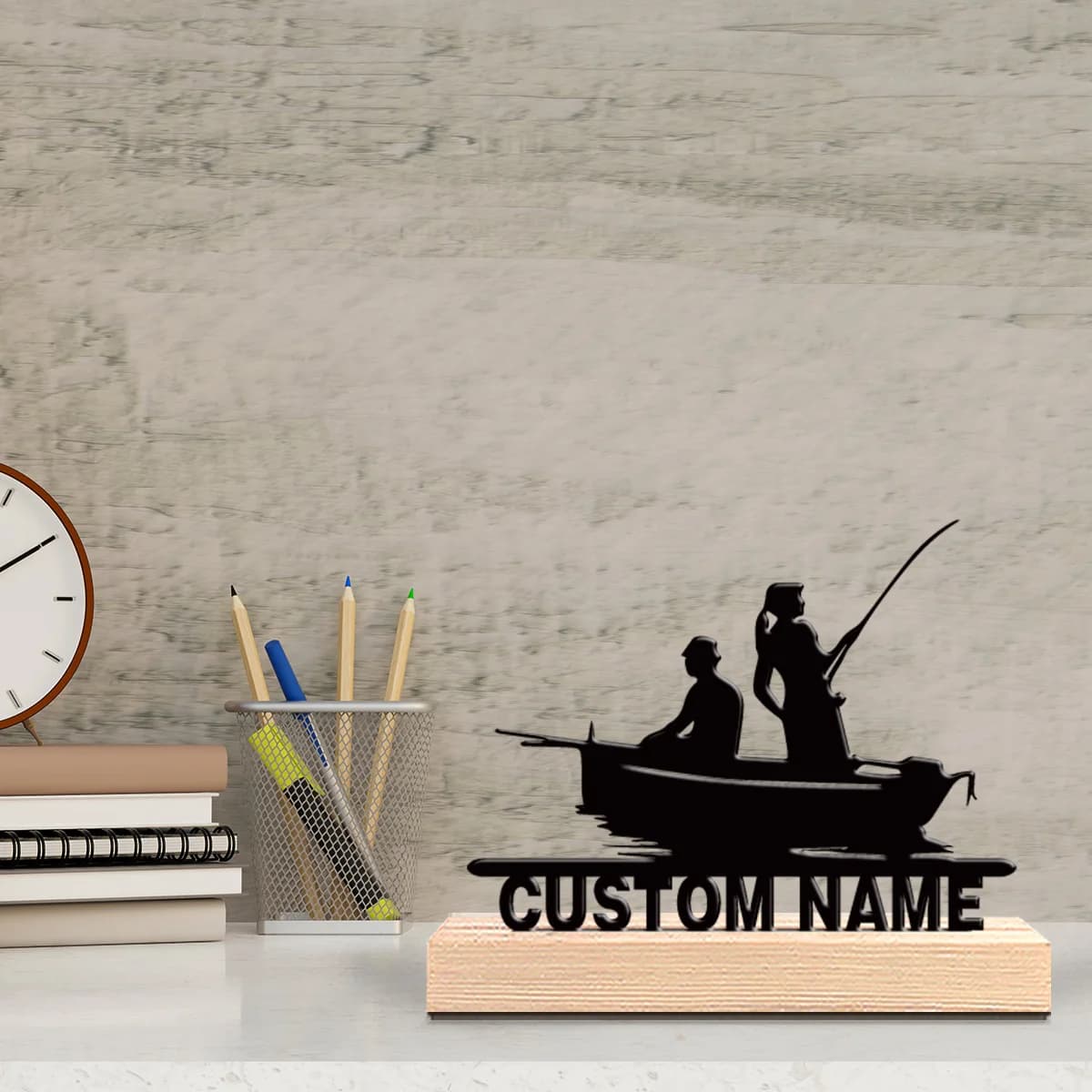Statua in Metallo Personalizzata a Tema Nautico con Base in Legno, Decorazione da Tavolo Ispirata alla Natura