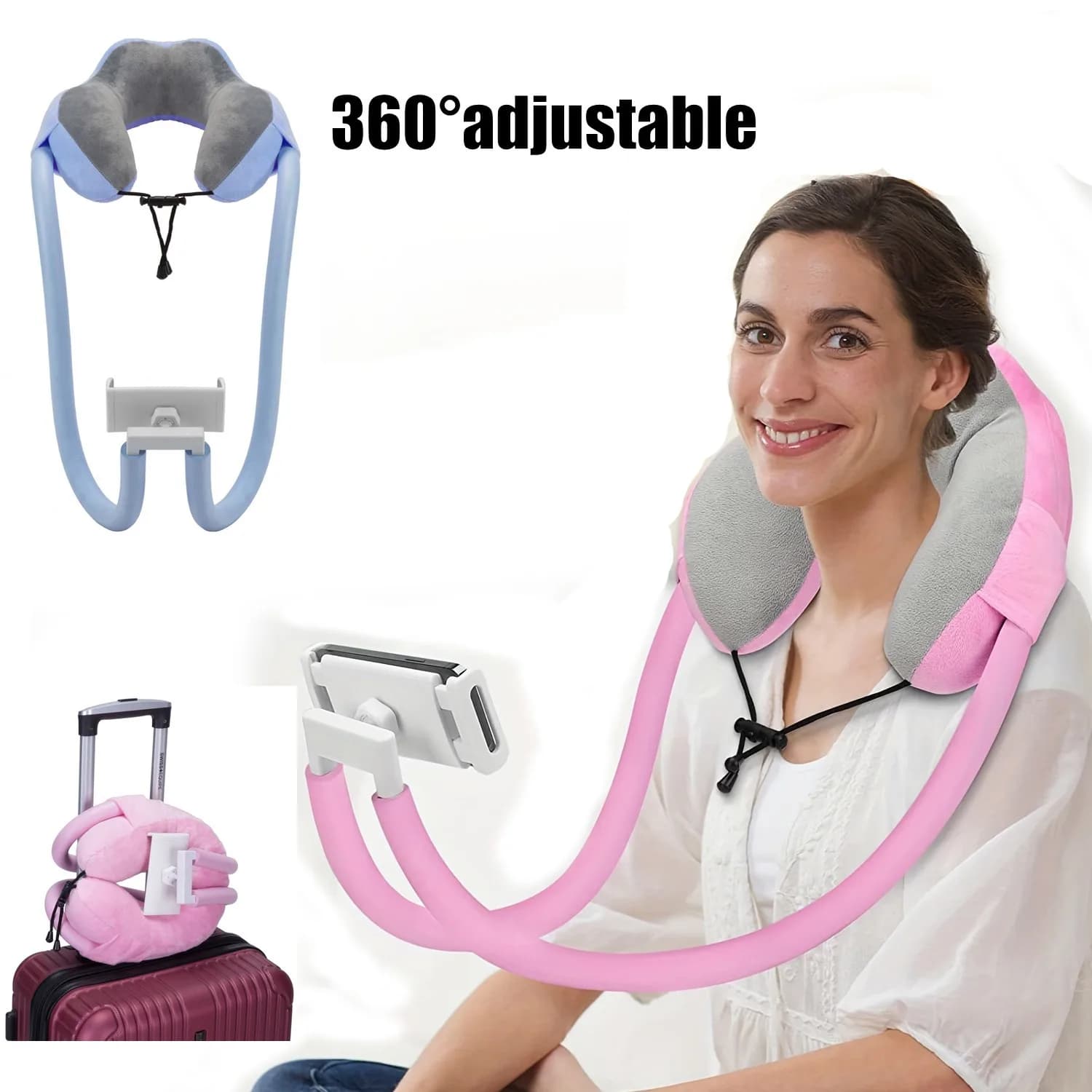 1pc U Cuscino Collo Supporto per telefono Schiuma Cuscino per aereo per testa Cuscino per collo Staffa per supporto per telefono pigro 360 ° Supporto universale per tablet