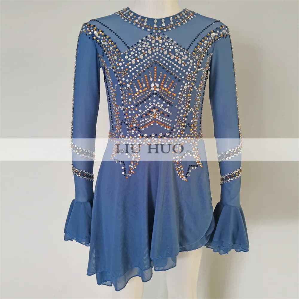 LIUHUO Danza sul Ghiaccio Pattinaggio di Figura Vestito Donna Ragazza Adulta Adolescente Personalizza Costume Prestazioni Concorso Body Grigio Roller Adolescenti