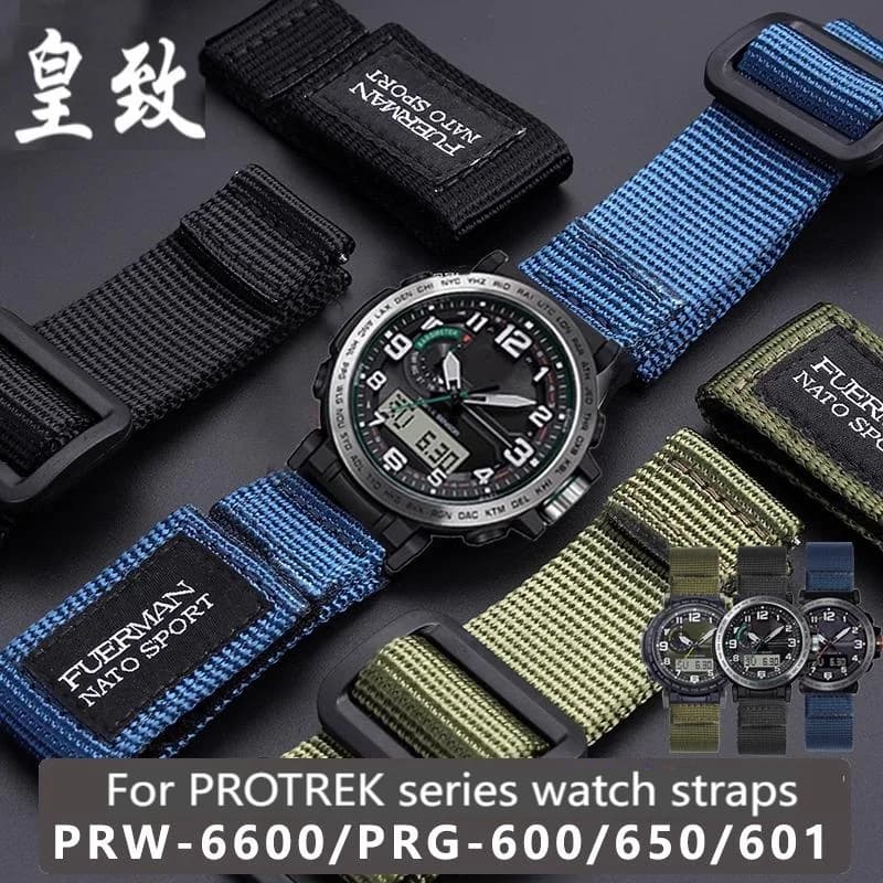 For Casio PRG-600YB PRW-6600 PRG-650 Panerai Outdoor Sports Nylon paste Watch Strap Men's Canvas Watch band 24mm green Bracelet