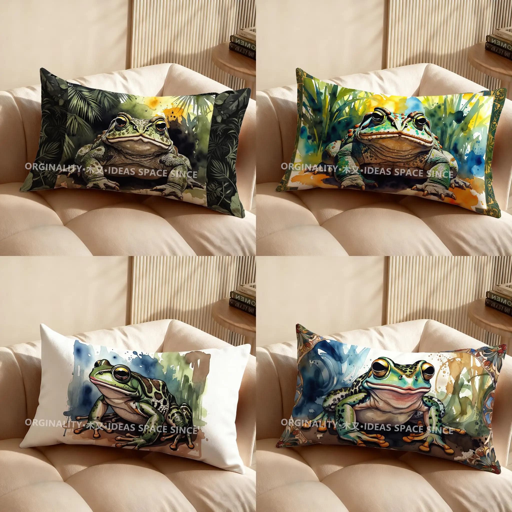 Fodera per cuscino con rana 2D nella giungla tropicale, adatta per divano, camera da letto, auto, cuscino rettangolare per la schiena