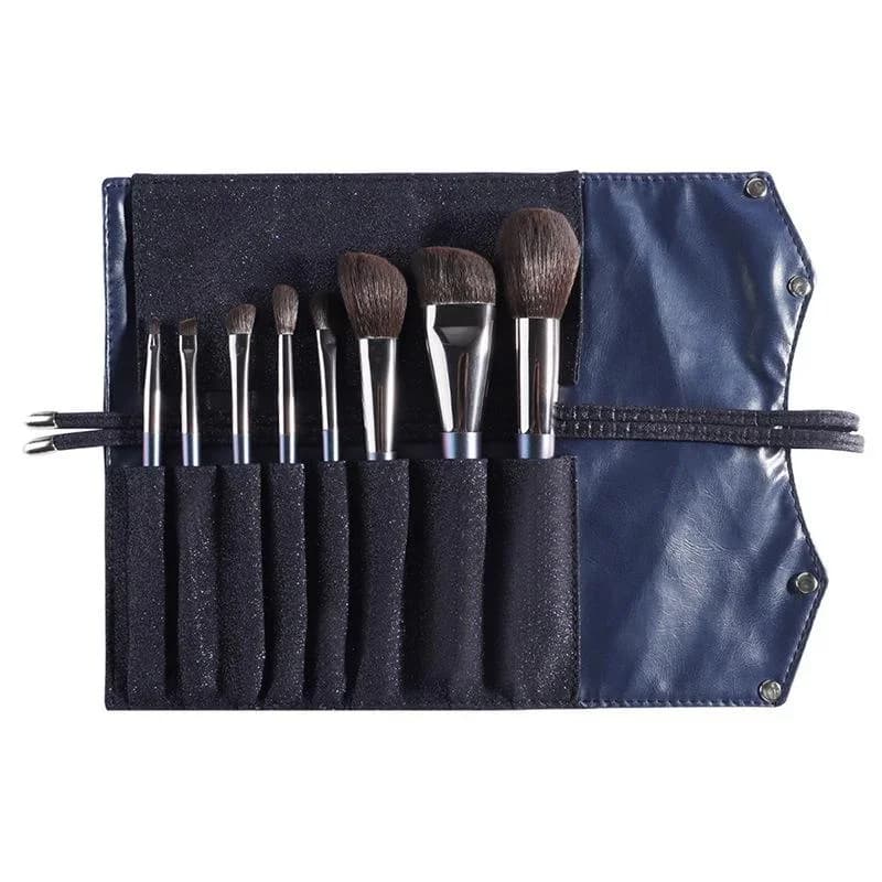 Set di pennelli per trucco in pelo di scoiattolo grigio imitazione 8 pezzi con custodia, confezione regalo per applicazione di ombretti in polvere sciolta