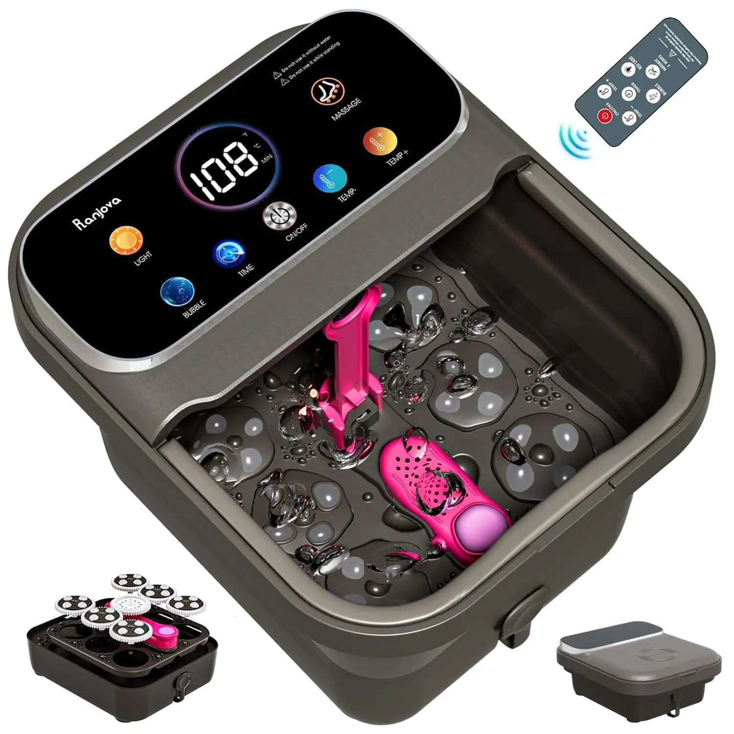 Idromassaggiatore Elettrico per Piedi con Massaggio Rotante, Display Touchscreen, Calore, Bolle, Telecomando e Sfere Shiatsu