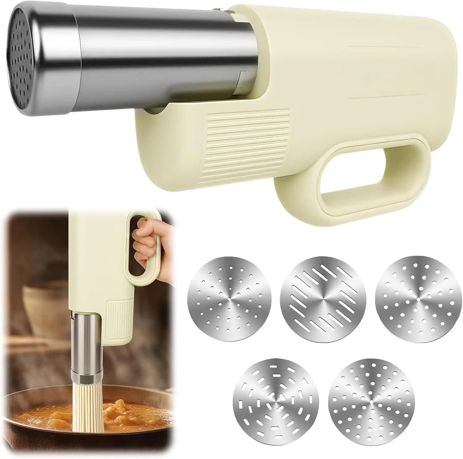Macchina Elettrica Automatica 5-in-1 per Pasta Fatta in Casa, Appam Fai-da-Te, Idiyappam - Senza Fili con Impugnatura Ergonomica
