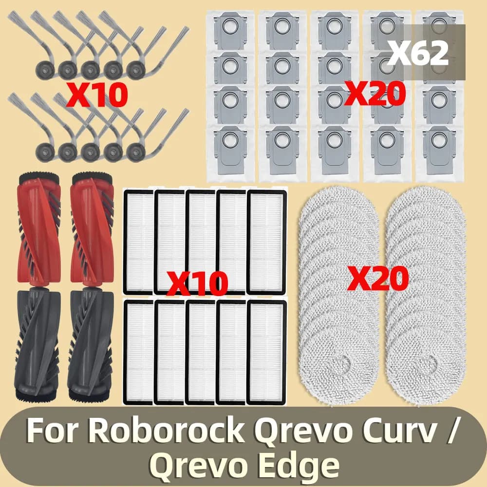 Fit For ( Roborock Qrevo Curv S5X，5AE, 5A1，5XC, CurvC, Edge，EdgeC，Edge S5A，5V1 ) Accessories Main Side Brush Mop Dust Bag Filter