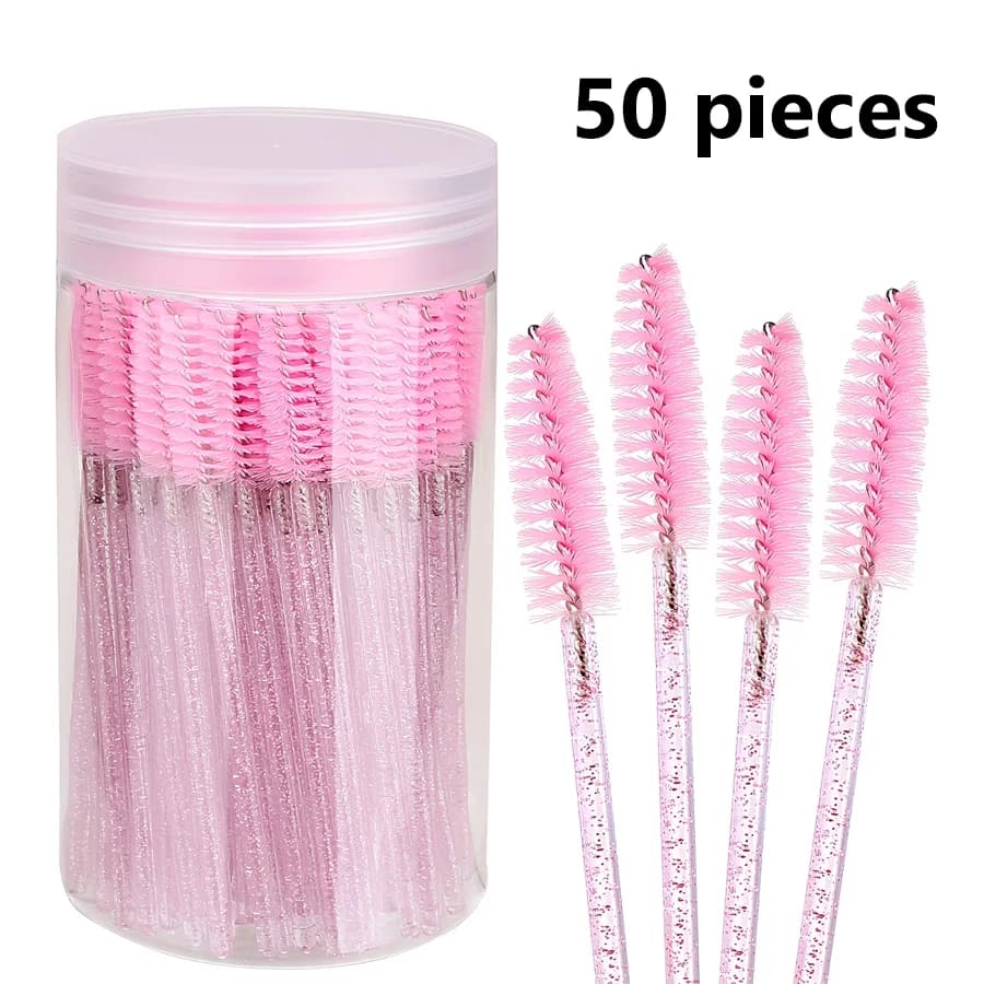 Set di 50 spazzole per ciglia e sopracciglia, testine specializzate per mascara per la cura delle extension delle ciglia, pettine per pettinare e separare le ciglia, spazzola per modellare le sopracciglia, strumento per il trucco da viaggio portatile, facile da pulire, leggero per l'uso quotidiano