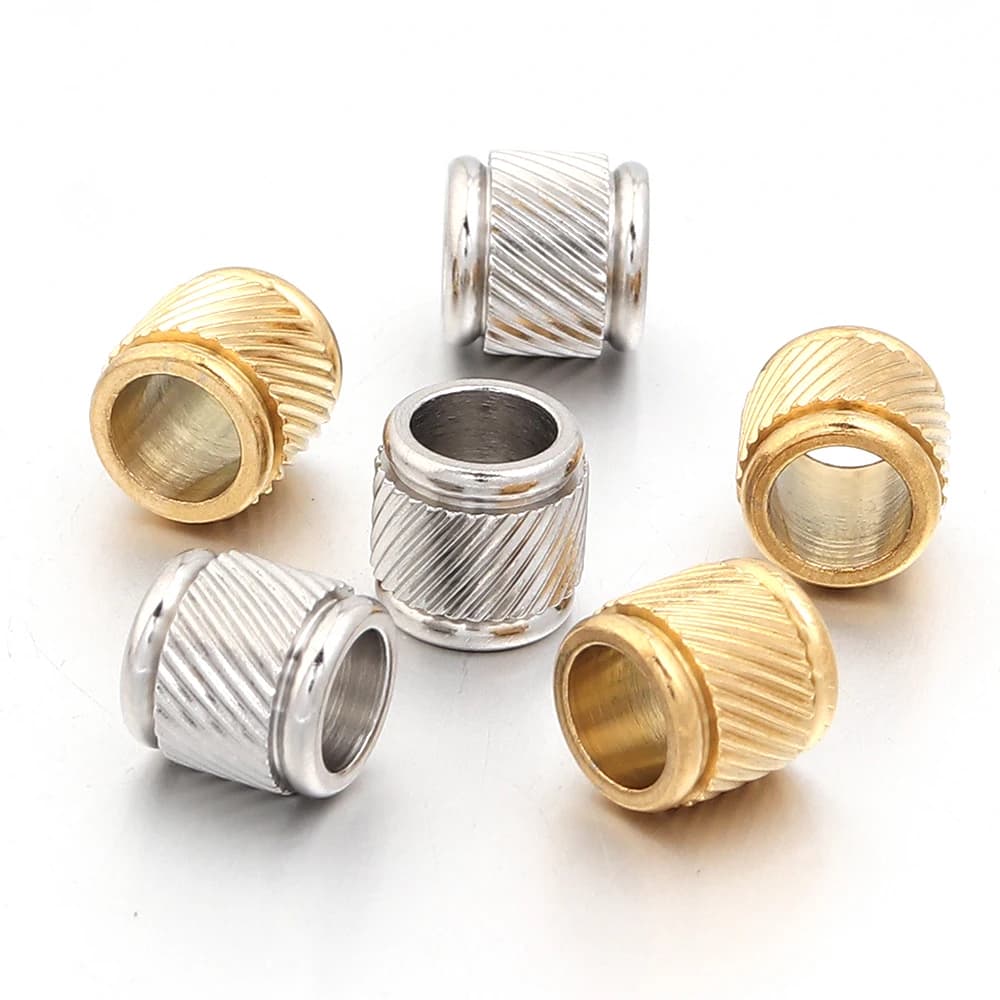 5-10 pezzi di perline cilindriche in acciaio inossidabile con foro grande, perline distanziatrici con texture, per la creazione di gioielli fai da te, collane, braccialetti e accessori.