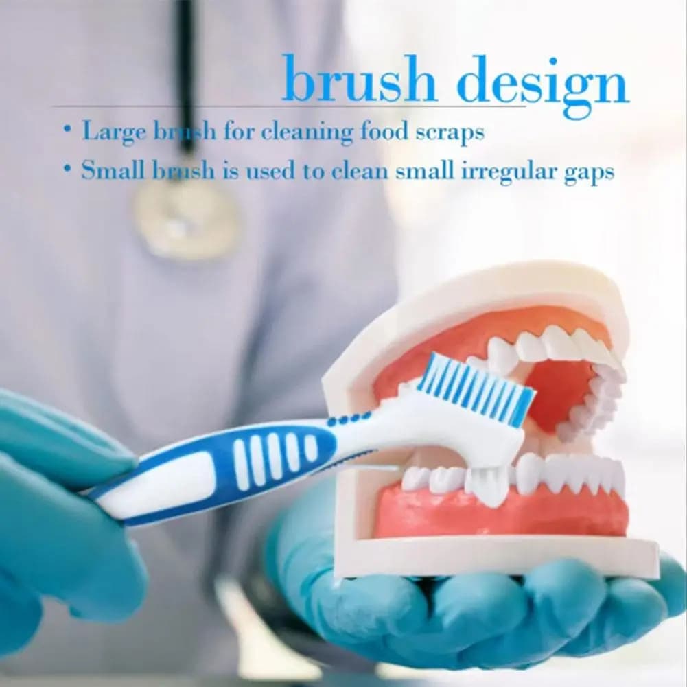 Spazzola per la Pulizia di Protesi Dentarie a Doppia Faccia con Setole Multistrato, Strumento Ergonomico Antiscivolo Portatile per la Pulizia dei Denti Finti
