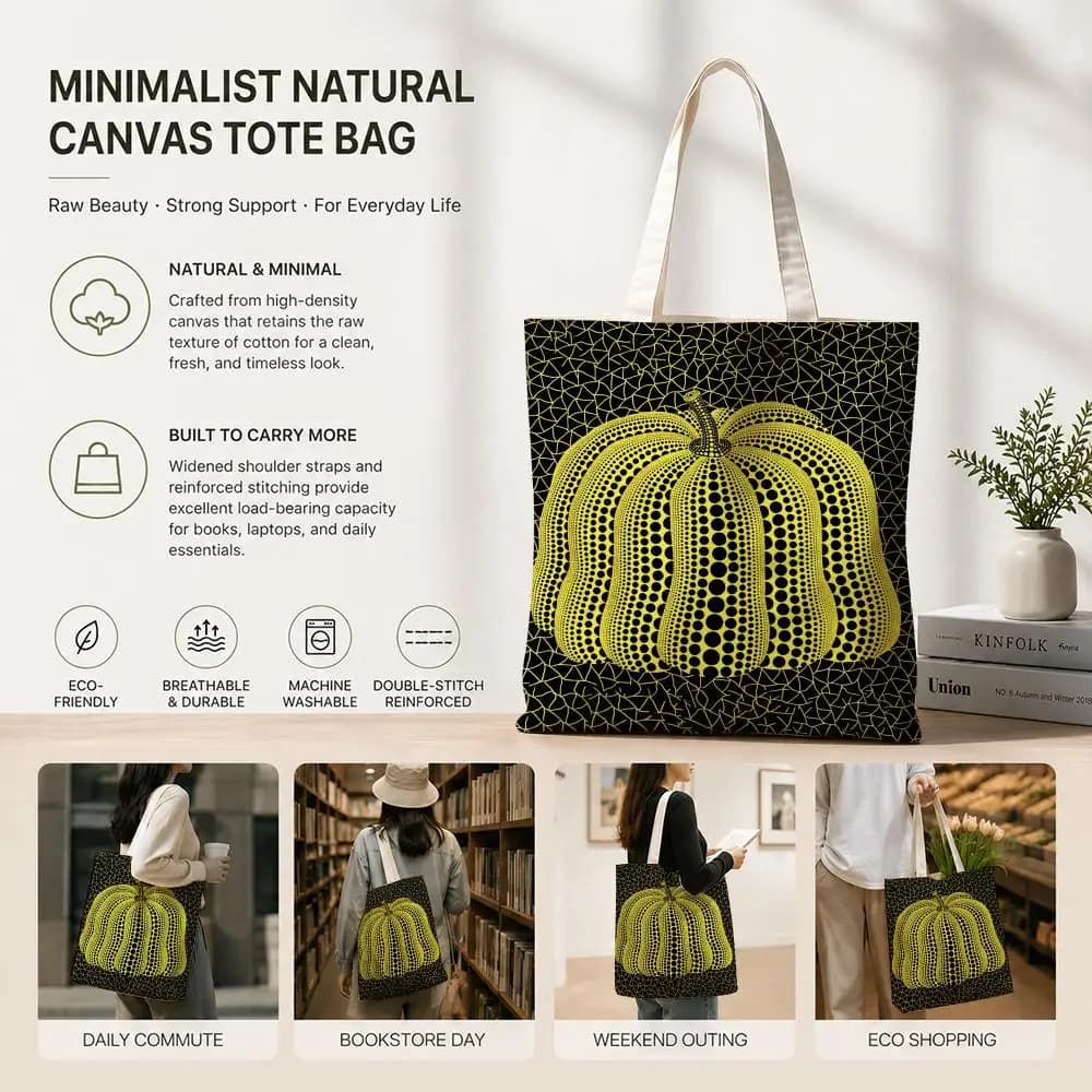 Borse portaoggetti dell'artista Y-Yayoi Kusama, borsa tote in tela di cotone ecologica, leggera e pieghevole, per viaggi, lavoro, shopping, spiaggia, palestra