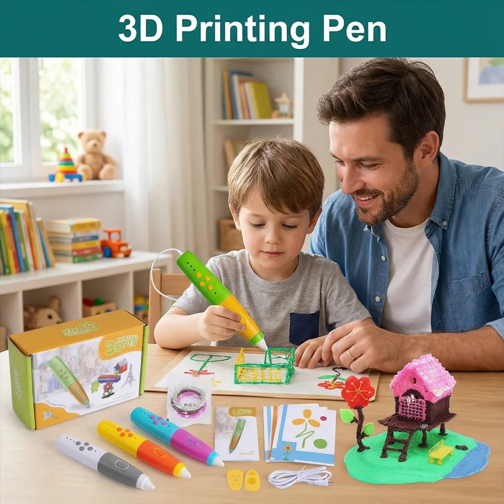 Kids 3D Printing Pen 9M PLA With LCD Screen & Stickers Compatible PLA Filament Safe WithGirls Boys Birthday Gift Toys Print Pen