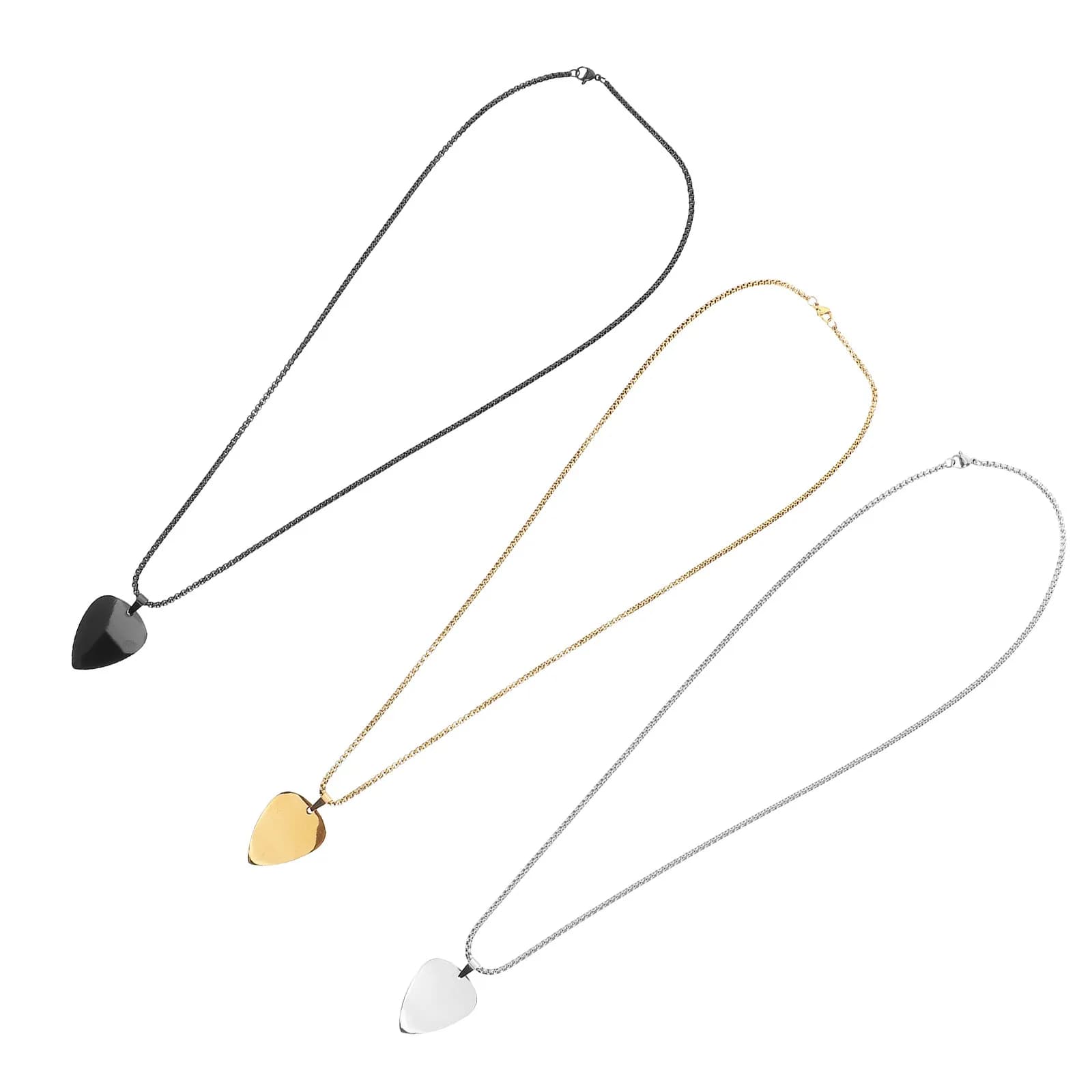 3Pcs Guitar Pick Necklace Polished Stainless Steel Titanium Lightweight Music Pendant Charm Necklace for Men Women Gift