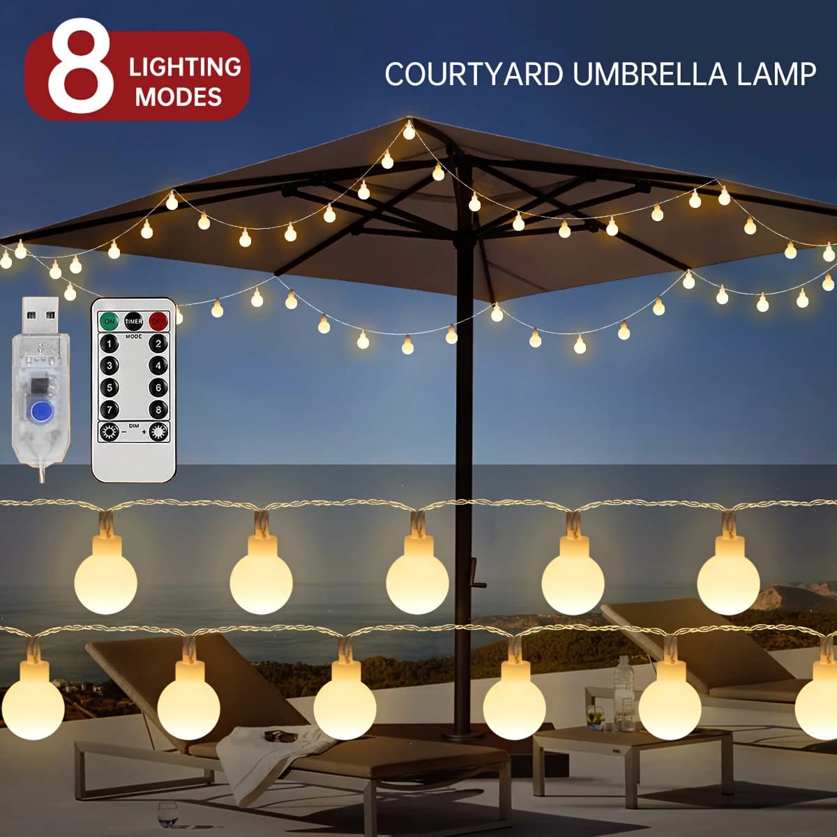 Luci a sfera a LED USB 6M 10M Lucine bianche calde con telecomando per la decorazione natalizia della festa nuziale del giardino domestico