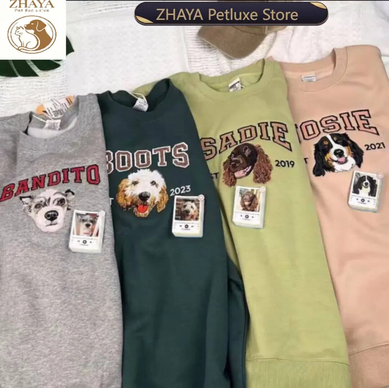 ZHAYA Custom Embroidered Pet T Shirt Hoodie Cat Dog Photo Couple Portrait Cotton DIY Gift for Owner Matching Apparel
