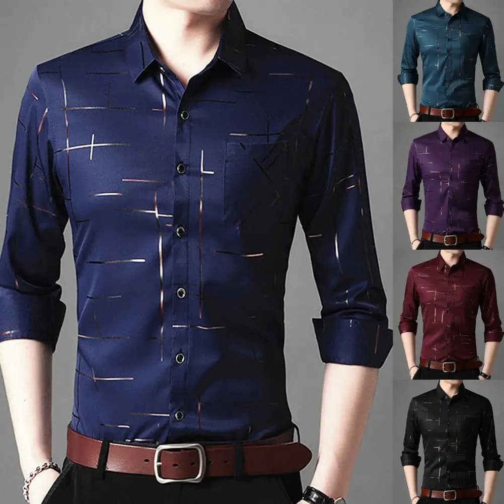 2023 Men's Slim Fit Dress Shirts High Quality Long Sleeve Collar Fleece Lined Thickened Special Wide Fit Autumn Shirt