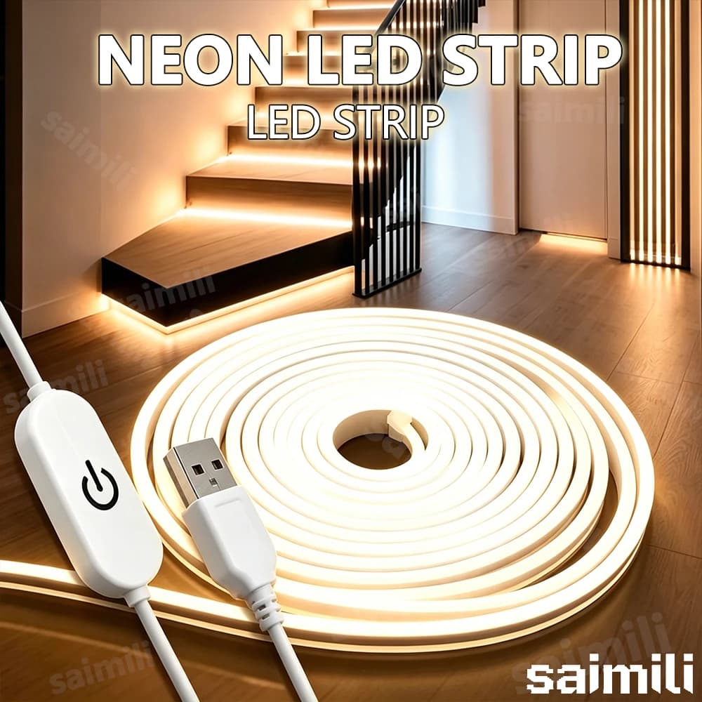 Striscia LED Neon Flessibile con Sensore Touch USB 5V, Dimmerabile, in Silicone, per Decorazione Casa, Cucina, Soggiorno, Camera da Letto, Armadio