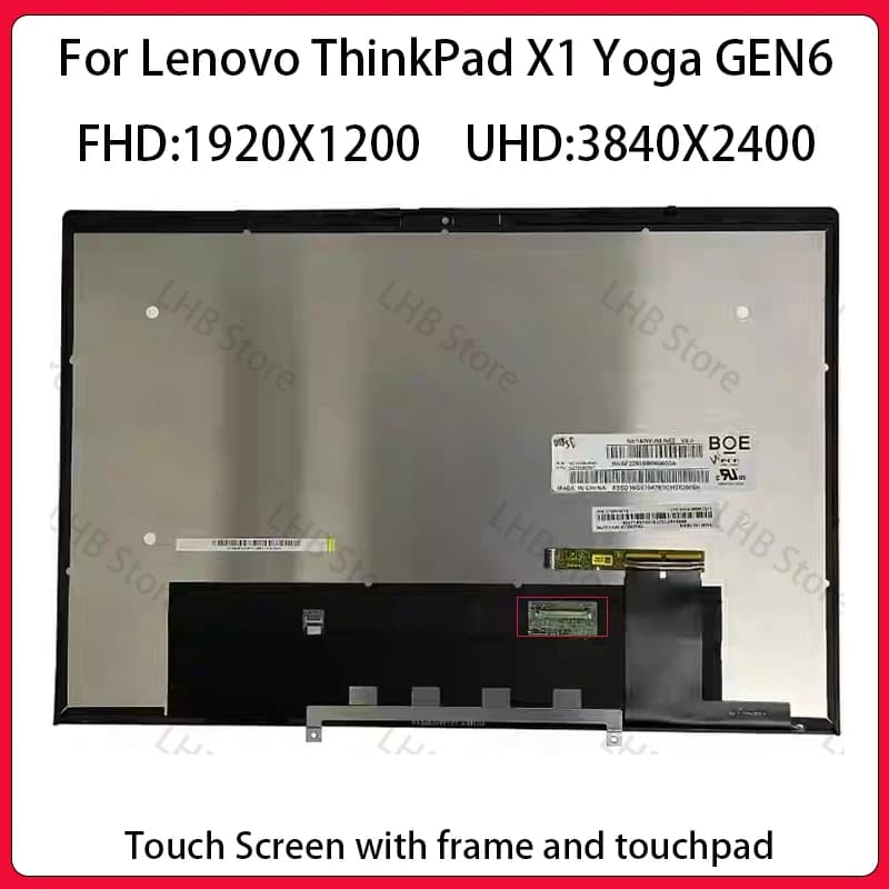Schermo Touch WQXGA 3840/2400 40pin o WUXGA 1920/1200 EDP 30PIN per Lenovo ThinkPad X1 Yoga 6a Generazione, Assemblaggio LCD