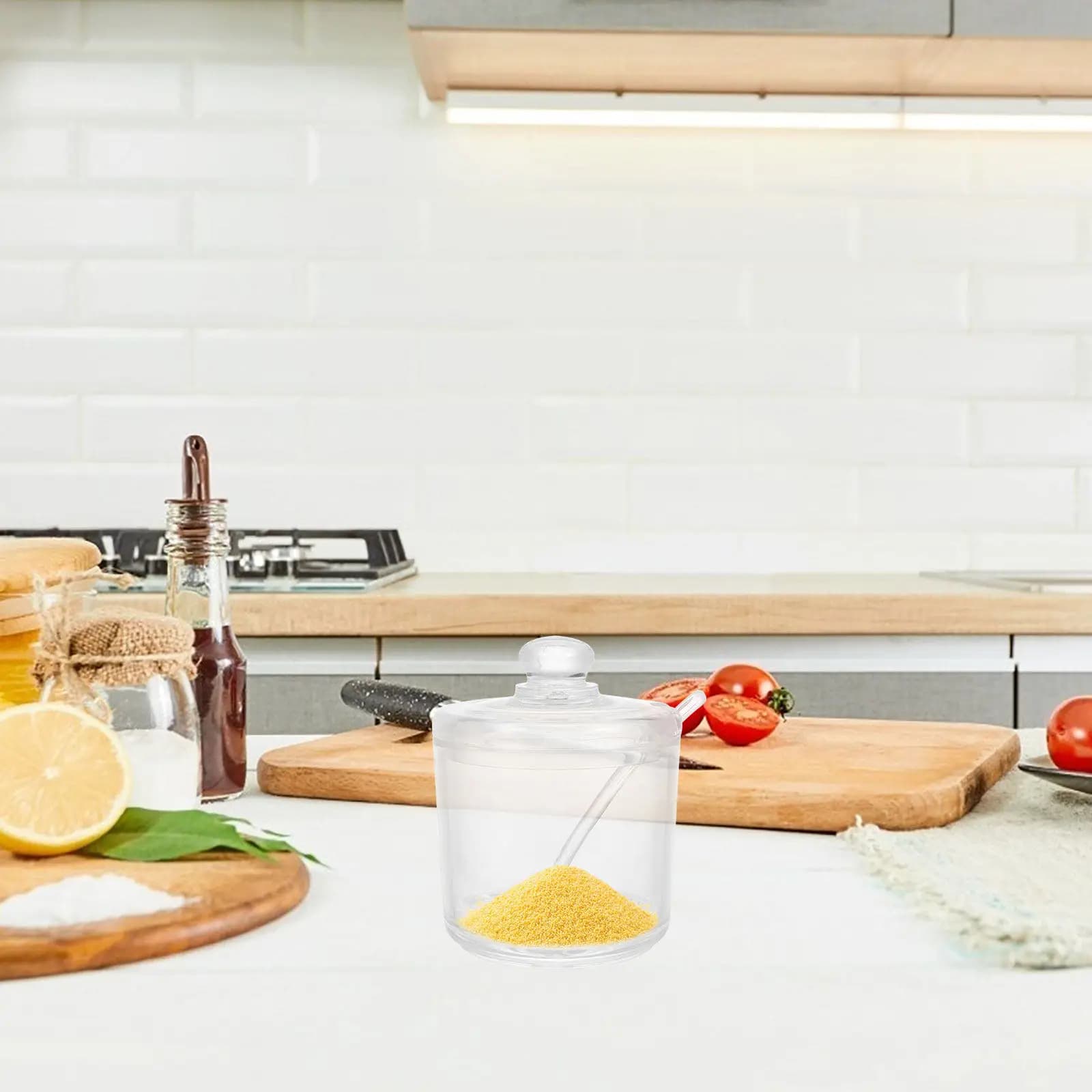Set di 1 Contenitore per Zucchero in Acrilico con Cucchiaio, Set di Barattoli per Sale, Pepe e Spezie da Cucina
