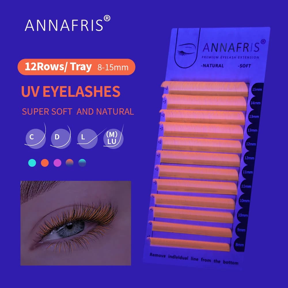 ANNAFRIS Estensione ciglia al neon UV Ombre colorate Estensioni ciglia volume classico Ciglia individuali colorate in visone finto