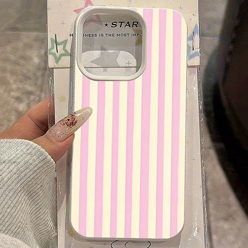 Simple Pink Vertical Striped Lichee Phone Case for iPhone 17 16 15 14 13 12 11 Pro Max XS XR X 16E 16 Plus 17 Air Cover