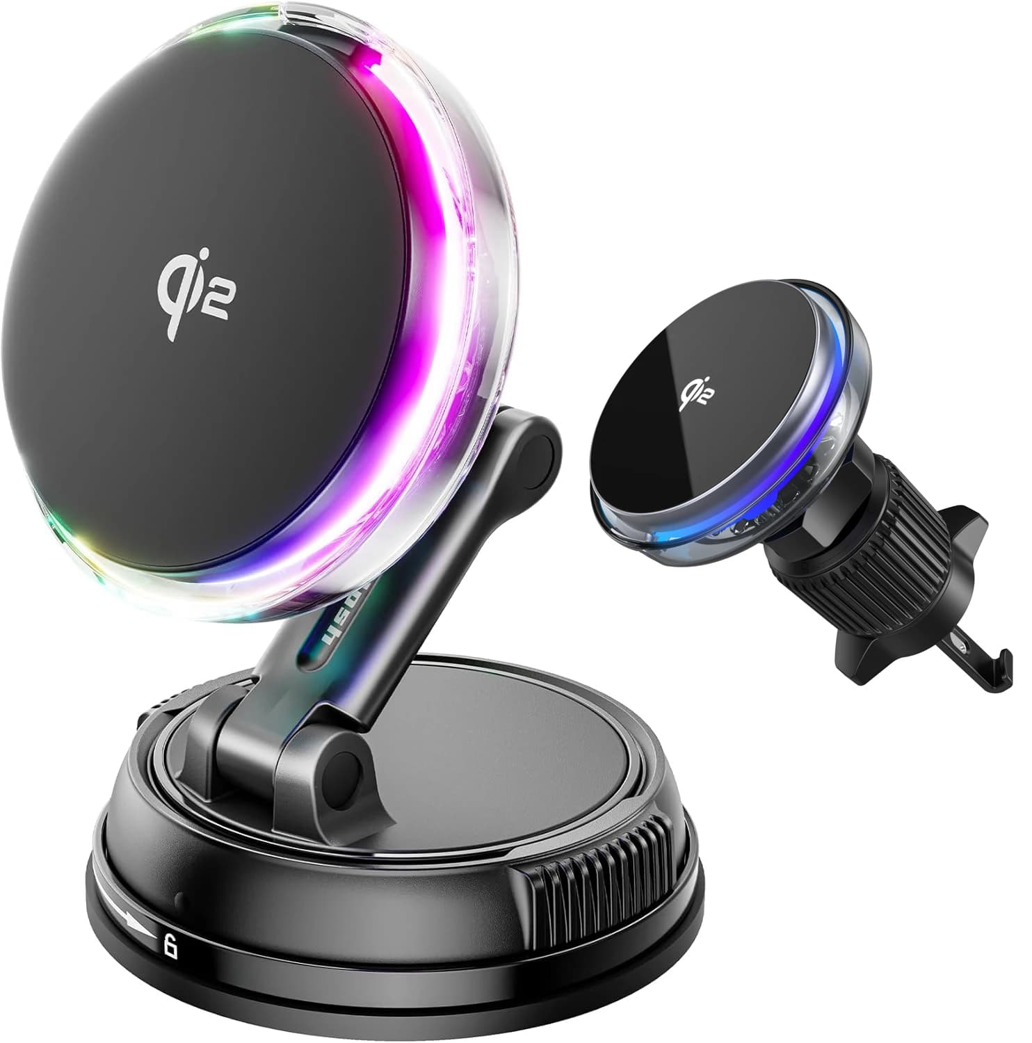 Caricabatterie da auto Qi2 15W con ventola di raffreddamento, supporto magnetico wireless a ventosa per bocchetta dell'aria/cruscotto/parabrezza per iPhone 17 16 15 14 13 12