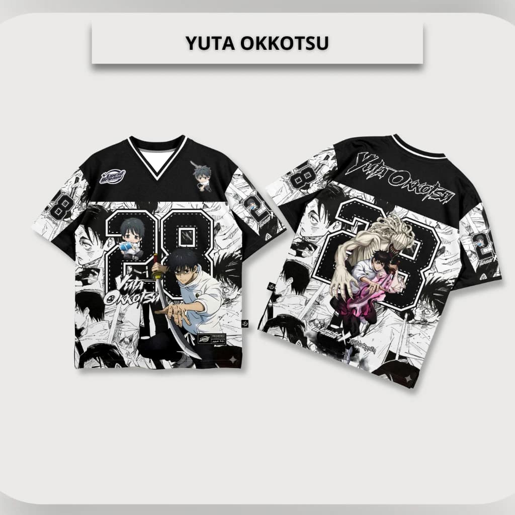 Maglietta Jujutsu Kaisen 0 Yuta Okkotsu 28 per Uomo, Jersey Anime a Maniche Corte con Scollo a V, Grafica Manga in Bianco e Nero, per Fan, Abbigliamento Casual Streetwear