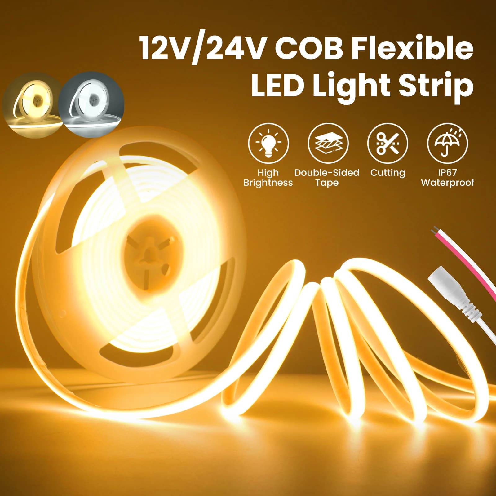DC12V 24V 1M-20M COB HA CONDOTTO LA Luce di Striscia 320LED/m IP67 Impermeabile RA90 10mm di Larghezza Nastro Flessibile Per Armadio Da Cucina illuminazione del giardino