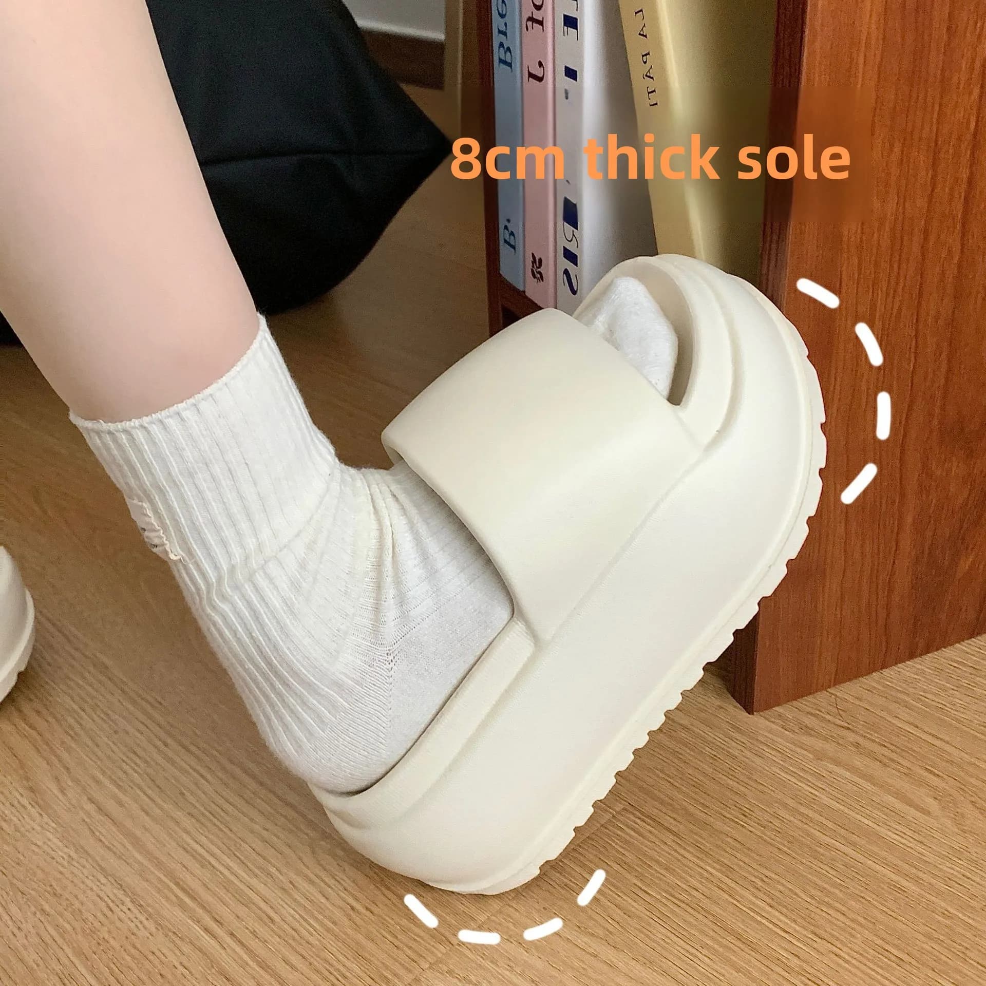 Zhaolu Thick Heel Slippers Women's Summer Outdoor High Heel 8CM Slippers Heightening Beach Shoes Slip-On Sandals EVA Material