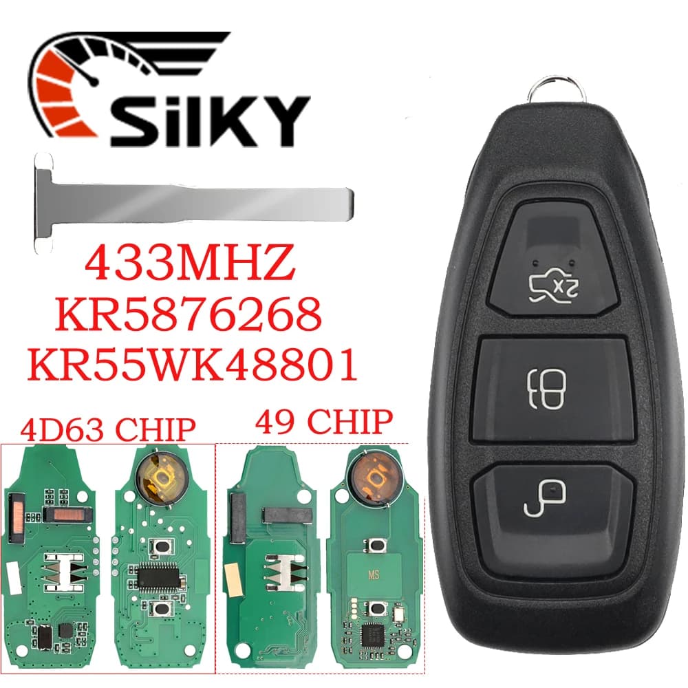 SilKY KR5876268 ID49 KR55WK48801 4D63+/83 Chip 433 MHz Chiave per auto telecomando intelligente adatta per Ford Fiesta Kuga 2016 2017 2018