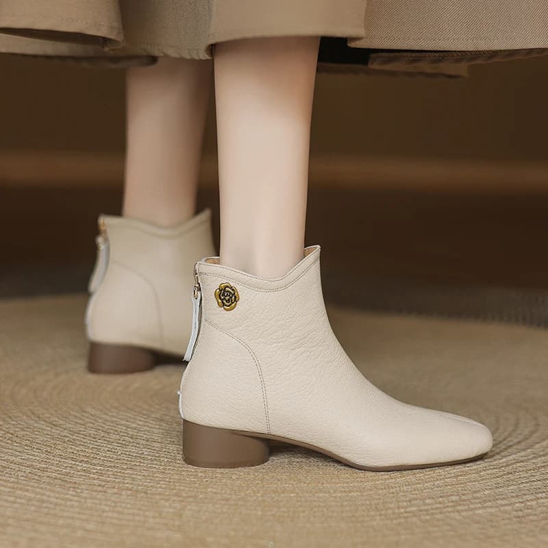 2026 new autumn winter women ankle boots natural leather 22-25cm sheepskin round toe back zip thick heel short boots fashion