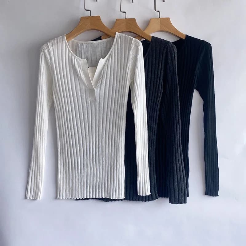 Maglione con scollo a v in lana e Cashmere di Design di nicchia per donna camicia a maniche lunghe Slim Fit con fondo interno sottile