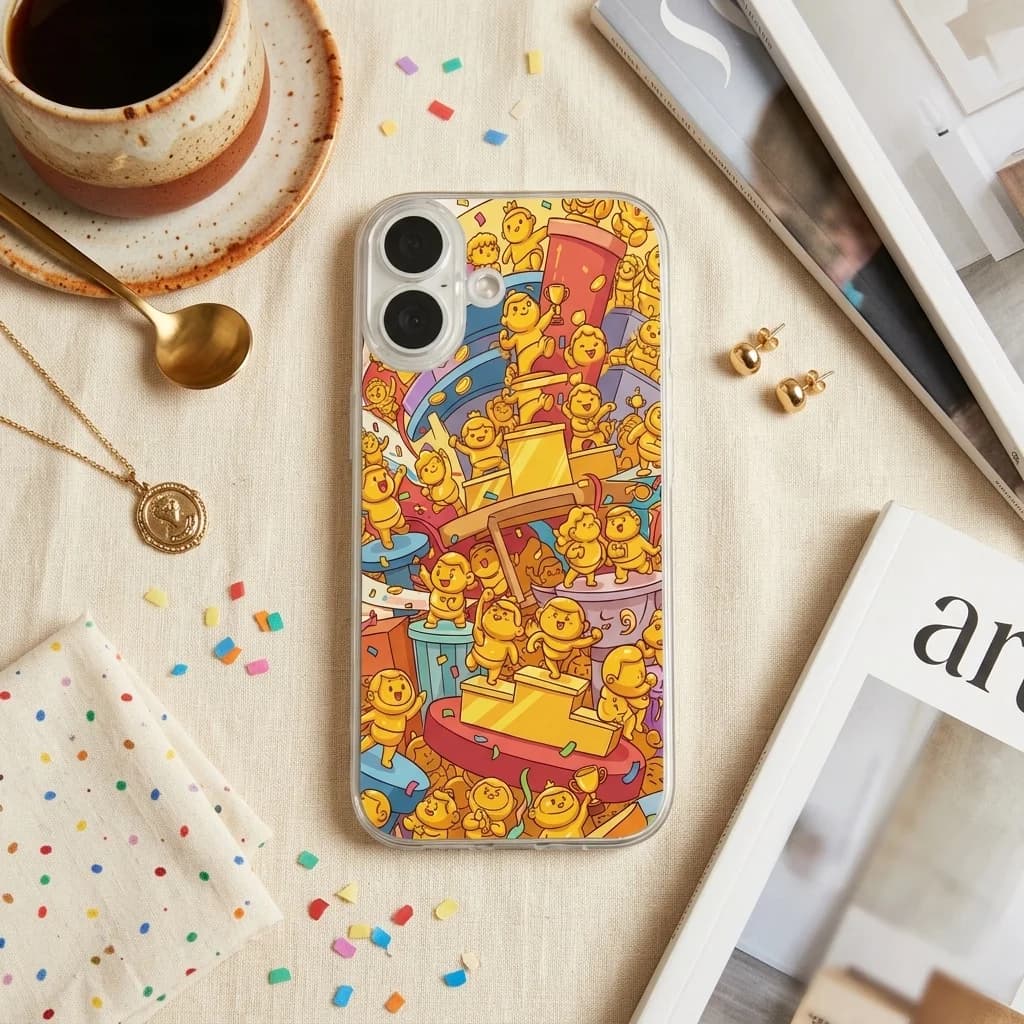 1pc Cute Cartoon Golden Baby Phone Case for iPhone 17 Shockproof Clear Cover with Fun Victory Pattern