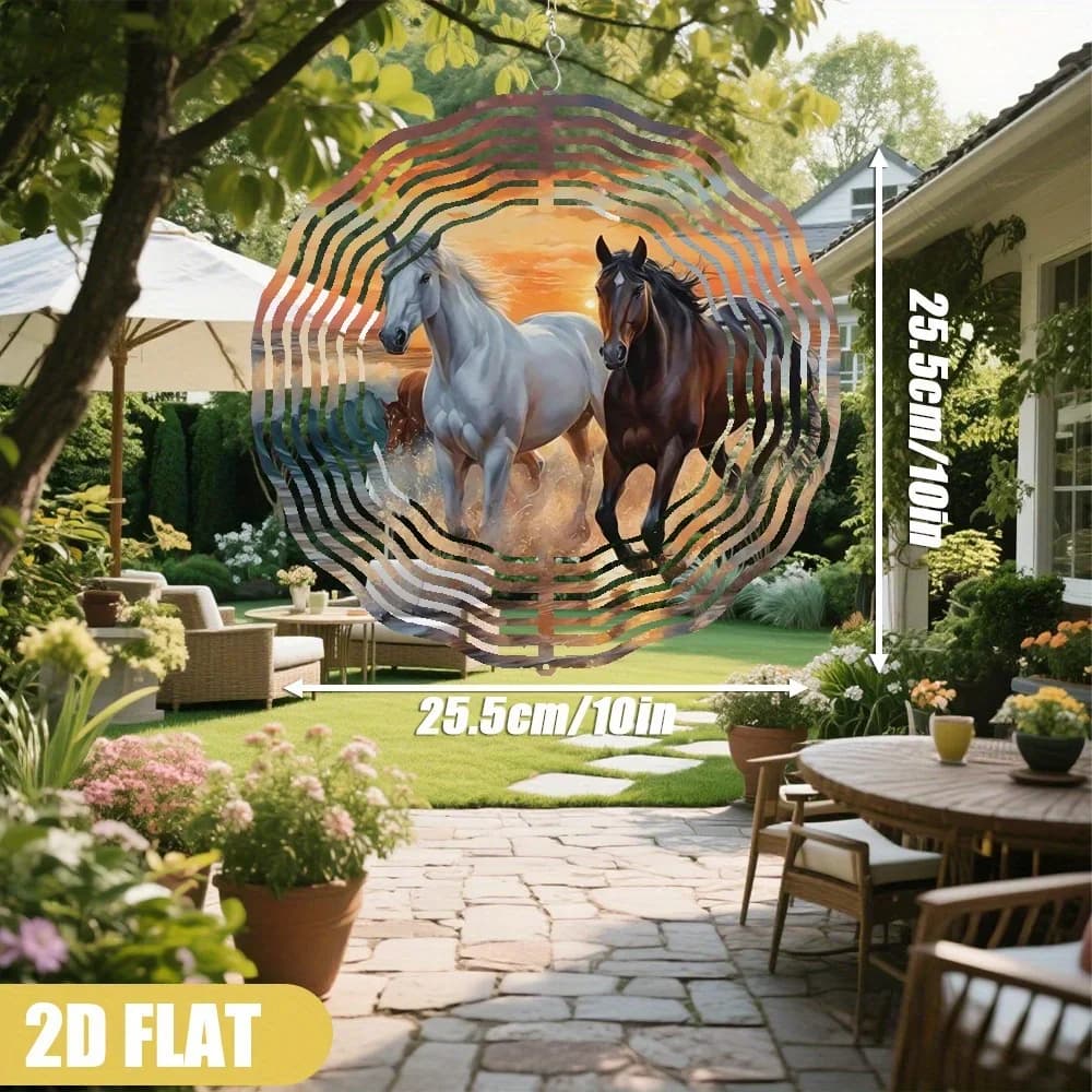 3D Metal Wind Chime 10"x10" Sunset Beach View, 360° Swivel Hook Outdoor Garden Decor for Patio Wedding Party, No Batteries Neede