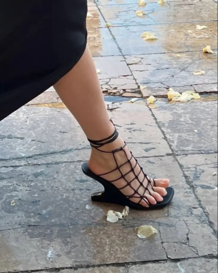 Gold/black/white Web woven leather wedges sandals 2026 fall new in high heels lace up luxury designer party square toe shoes