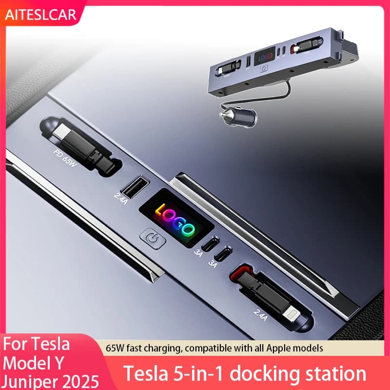 Per Tesla Modello 3 Highland Modello Y Juniper 2025 65W Caricatore rapido USB Shunt Docking station intelligente Adattatore per auto Alimentato Spl