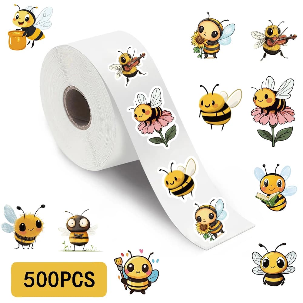 500PCS Cute Bee Roll Stickers Nostalgia Skateboard DIY Laptop Luggage Phone Scrapbooking Room Gift Modern Home Decoration