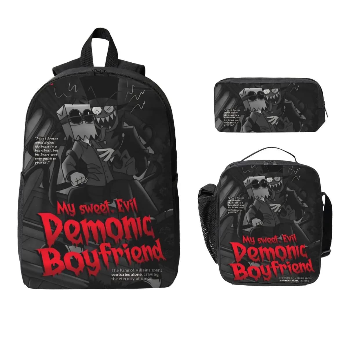 3Pcs Villainous Comdy merch Backpack Set for Boy Girl Pencil Boxes Bookbag Sets with Lunch Box For School Students Daypack