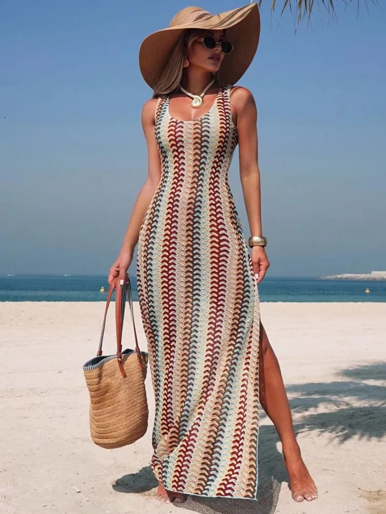 Summer Cover Ups Women Swimsuit Sleeveless Robes Bathing Suit Dress 2026 New Print Beach Holiday Maxi Dresses Cover-Up