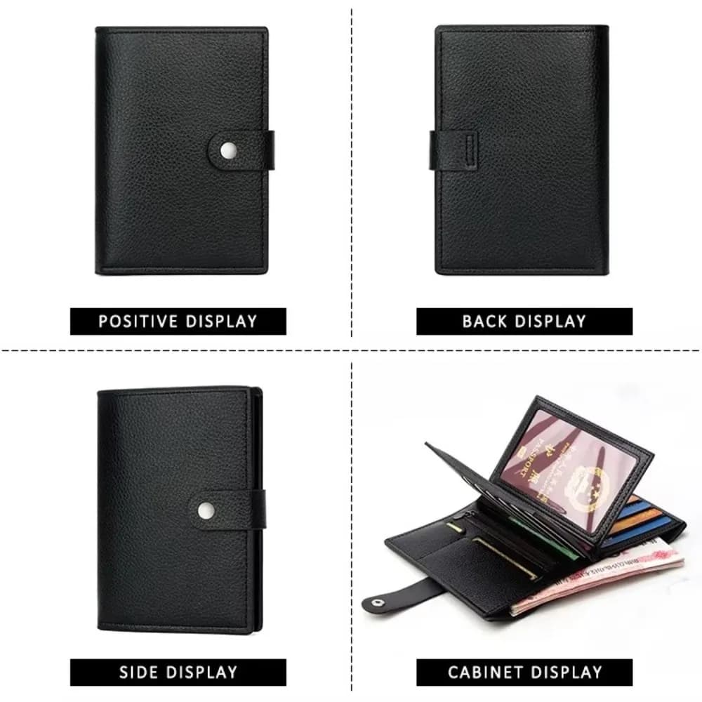 Leather Passport Wallet Multi Card Holder Men Women Zipper Coin Pocket Large Capacity RFID Blocking Clutch Secure Organizer
