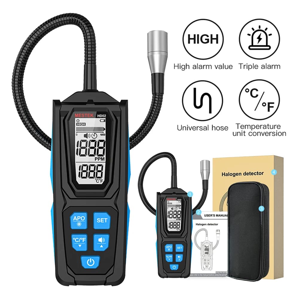 MESTEK HD02 Rilevatore di perdite di refrigerante per aria condizionata, tester di gas combustibili per R22 R32 R134A HFC HCFC CFC PFC HFO